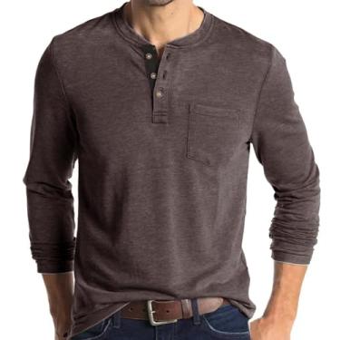 Imagem de Uposiut Camisetas masculinas Henley manga longa/curta moda casual básica simples camisetas de algodão, Café B02, GG