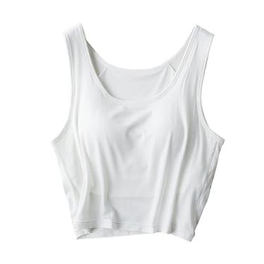 Imagem de Camiseta feminina de algodão, sutiã embutido, cor lisa, ajustável, alças finas, camisetas básicas respiráveis, Branco, G