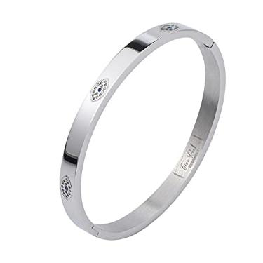 Imagem de Pulseira de olho chamsa elegante "Five Rock", caixa de presente, prata, joias da amizade para mulheres, meninas, adolescentes e amigas, chega de olho turco, pulseira articulada de aço inoxidável com