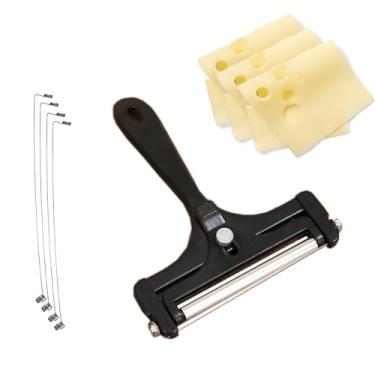 Imagem de Biunnru Cortador de queijo ajustável com 4 fios extras de substituição Cortador de queijo de alumínio resistente, fácil de substituir, fatiador de queijo de aço portátil para cheddar, gruyere,
