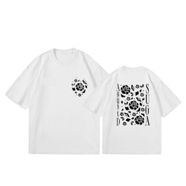 Imagem de Camiseta Su-ga Solo Agust D, camisetas estampadas k-pop Support camisetas soltas unissex camiseta de algodão, Branco, G