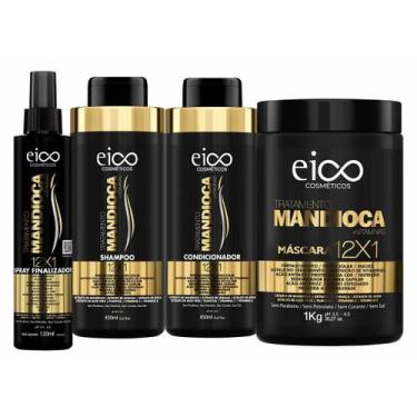 Imagem de Kit Eico Mandioca Shampoo E Condicionador 450ml + Máscara 1Kg + Spray