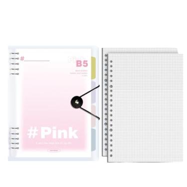 Imagem de Joucien Caderno de grade horizontal simples e engrossado com fichário de metal destacável -B5 rosa/grade/120 folhas