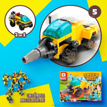 Imagem de Blocos de Montar e Desmontar (Nº 5) Caminhão Trator Escavador 2 em 1 Robô Transformers Truck Bots Block Brinq 51 Peças