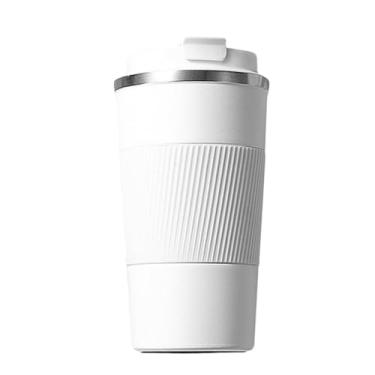 Imagem de Xícara de café compacta isolada de aço inoxidável de 350 ml - caneca de viagem antivazamento com tampa de limpeza fácil (branca)