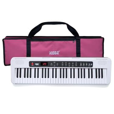 Imagem de Kit Teclado Arranjador Kobe KB-150 WH Branco 5/8 61 Teclas Com Capa Rosa