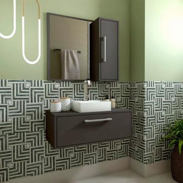 Imagem de Conjunto de Gabinete com Cuba Branca e Armário de Banheiro com Espelho Alice 2 PT Grafite