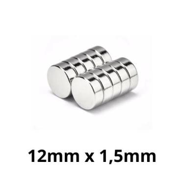 Imagem de Kit 10 Peças Imã Neodímio Disco Magnético N35  12 x 1,5 mm Super Forte