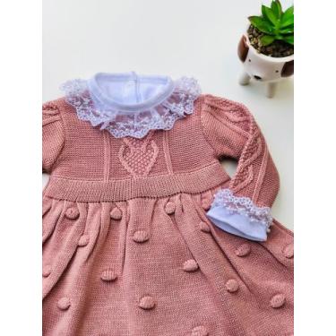 Imagem de Saída de maternidade de menina vestido pipoca em tricot 4 peças - Dinh