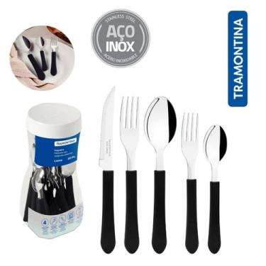 Imagem de Faqueiro Talheres Tramontina 20 Peças com Pote Leme Talheres Mesa, Ver