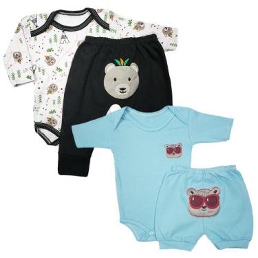 Imagem de Kit Roupa Bebê 4 Peças Body Estampado Mijão e Short Bordado - Koala Ba