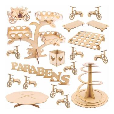 Imagem de Kit Festa Mdf Provençal Coração - 28 Peças - Modernarte, Coração, Made