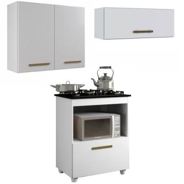Imagem de Conjunto Balcão para Cooktop 1 Porta 1 Nicho 5 Bocas e 2 Armário Aéreo