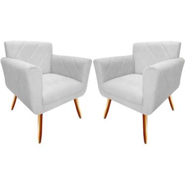 Imagem de Kit 2 Poltronas Decorativa Sabrina Couro Branco Pés Madeira Ms Decor -