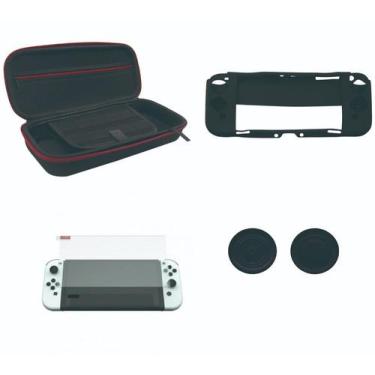 Imagem de Kit Proteção Nintendo Switch Oled 5 em 1 Case Película Caps Capa - Tec