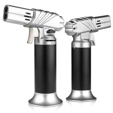 Imagem de mollie Mini isqueiro de butano com chama ajustável, pequena lanterna recarregável para cozinha creme brulee, maçarico à prova de vento com trava de segurança, pacote com 2 unidades (gás butano não