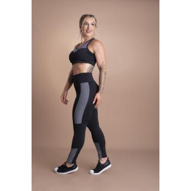 Imagem de Conjunto Fitness Feminino Calça Legging Cintura Alta Faixa Lateral Det
