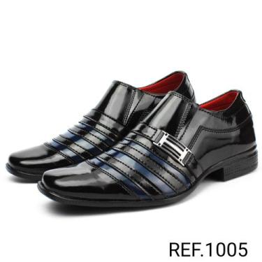 Imagem de Sapato Social Masculino Moderno Preto Branco Dourado  Envernizado Vern