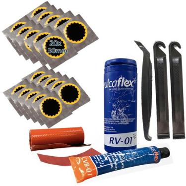 Imagem de Kit Reparo Câmara Ar Bike 20 Remendos Estrela + 3 Espátulas - Vulcafle