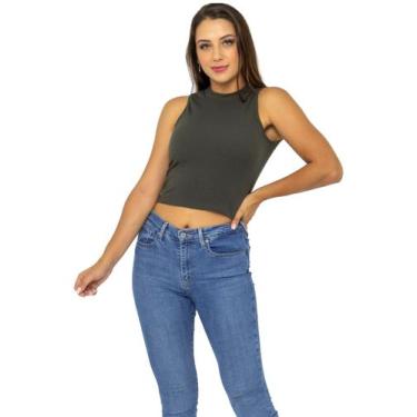 Imagem de Cropped Regata Adamas Gola alta malha canelada, Verde, M