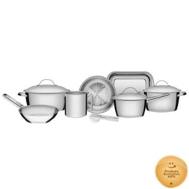 Imagem de Jogo de Panelas Tramontina Aço Inox Fundo Triplo Allegra 7 Peças + Peg