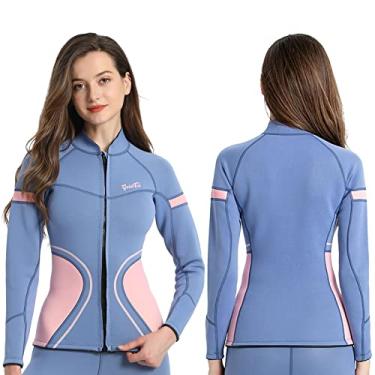 Imagem de GoldFin Roupa de mergulho feminina de 2 mm, jaqueta para mergulho, surf, caiaque, natação, hidroginástica em água fria (blusa feminina, 2GG)