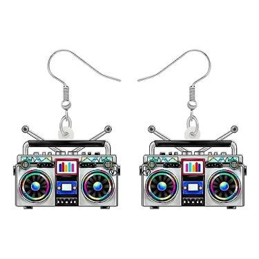 Imagem de YINYA Brincos de rádio vintage retrô de acrílico com pingentes, presentes divertidos para mulheres, berloques de festa dos anos 80 e 90, Medium, Acrílico, Sem pedra preciosa