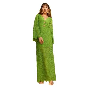 Imagem de Trina Turk Vestido longo feminino de renda, Verde Hula, 42