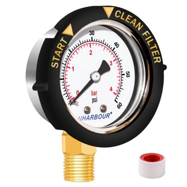 Imagem de Uharbour Medidor de pressão de piscina à prova d'água 60psi 1/10.2 cm NPT montagem inferior, medidor de pressão de piscina, medidor de pressão de bomba de piscina substituição para filtro de válvula