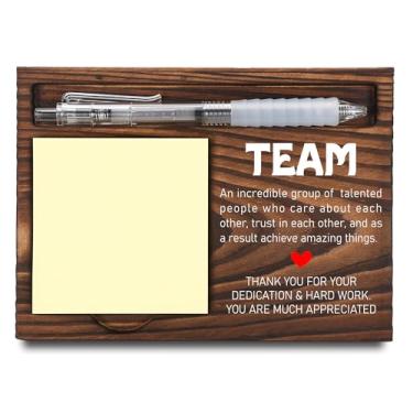 Imagem de Presentes de equipe para funcionários, presentes de agradecimento para colegas, presentes de agradecimento, suporte de notas adesivas, dispensador de notas post-it para mesa, porta-notas de madeira e