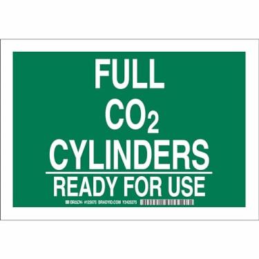 Imagem de Brady 125676 Placa química e de perigo, legenda "Cilindros completos de CO2 prontos para uso", 25,4 cm de altura, 35,5 cm de largura, branco sobre verde