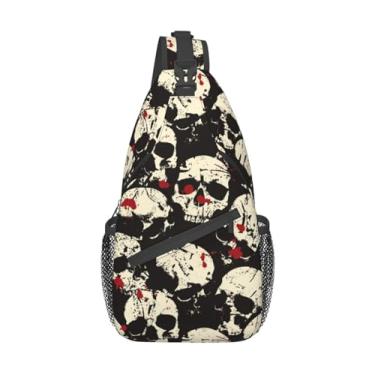 Imagem de VOOHDDY Bolsa tiracolo para mulheres, homens, viagens, caminhadas, mochila tiracolo para o peito, casual, mochila esportiva, Horror de caveira de sangue, One Size, Legal