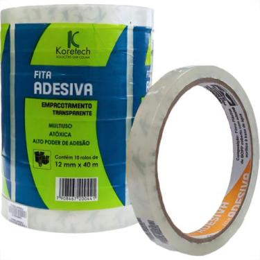 Imagem de Fita Adesiva Embalagem Koretech Transparente 12Mm X 40M - Kit C/10 Pec