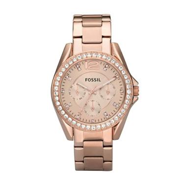 Imagem de Fossil Relógio feminino Riley de aço inoxidável com detalhes em cristal e quartzo multifuncional, Rose Gold, Standard, Clássico