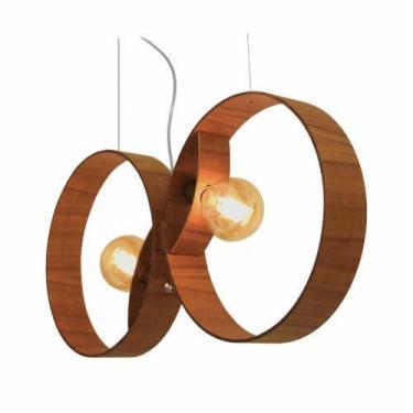Imagem de Lustre Pendente Cilíndrico 73x35cm 2xE27 Madeira Imbuia - FOXLustres