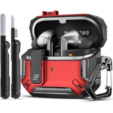 Imagem de MCTOPZO Capa Lock Fit projetada para Samsung Galaxy Buds3 FE (2025)/Buds3 Pro (2024)/Buds 3 (2024), com kit de limpeza, design de proteção de fibra de carbono à prova de choque