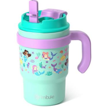 Imagem de Copo Térmico Infantil Fimibuke 470ml - com Alça e Canudo 18/8 SS