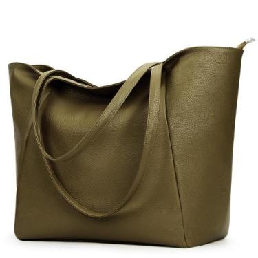 Imagem de Sacola KALIDI Grande em Couro Vegan 23L - Verde Oliva - Para Mulheres