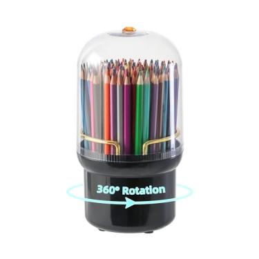 Imagem de Egilite Porta-lápis giratório de 360 graus com tampa, suporte de caneta com 7 compartimentos para mesa, organizador de suprimentos de arte, organizadores de giz de cera para mesa, escritório, escola,