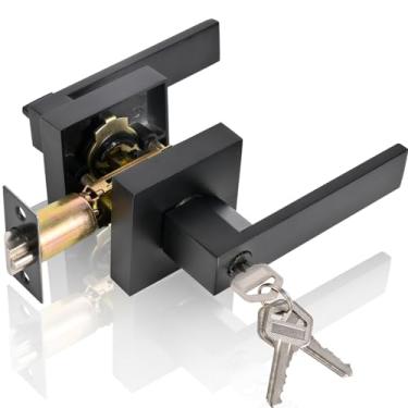 Imagem de Brigligh Maçaneta de porta de aço inoxidável de alta segurança - com fechadura e chave, maçaneta para quarto, banheiro e quartos (preto)