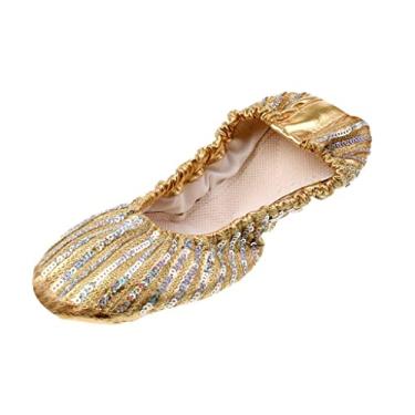 Imagem de Milageto Sapatilhas Femininas para Dança de Balé de Couro PU de Couro E Salto Plano para a Barriga, Xl.