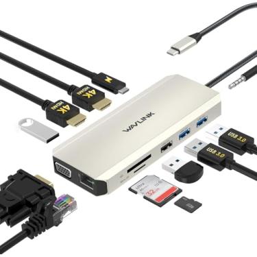 Imagem de WAVLINK Estação de Acoplamento Usb C Monitor Duplo para Laptop Dell Hp Surface Lenovo Macbook, Display Triplo Usb-C Hub Adaptador Multiporta Dongle - 2 Hdmi, Vga, Ethernet, 100W Pd, 5 Usb, Leitor de C