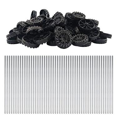 Imagem de EUDAX Rolo de plástico de 30 mm x 8 mm, eixo de 2 mm de diâmetro, eixo do brinquedo e eixo redondo de 2 mm x 100 mm para brinquedos de bricolage, carro, camião, barco, helicóptero (preto, 100