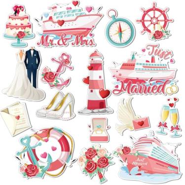 Imagem de Capoda 16 peças Just Married Cruise Door Magnets Decorações Casamento Mrs Ship Carro Geladeira Adesivos Magnéticos Cabine de Cruzeiro Decorações de Geladeira para Lua de Mel Artigos de Festa de