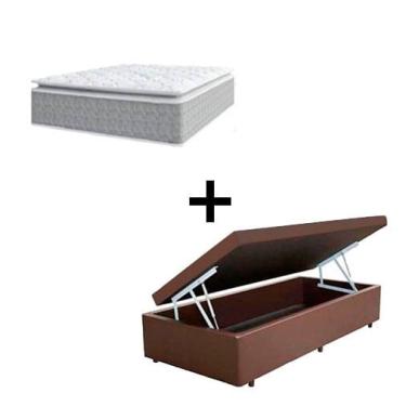 Imagem de Cama Box Baú Solteiro 88 Sintetico Marrom com Colchão Nazar Molas Ensacadas com Pillow Top - Bello Box - Conforto (Espuma da Nasa) Viscoeslástico D33