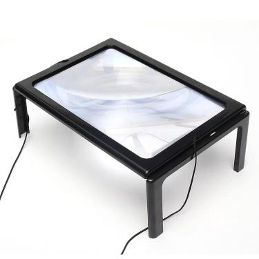 Imagem de Lupa de mesa A4 3X com suporte E iluminação LED mãos livres para leitura E ampliação