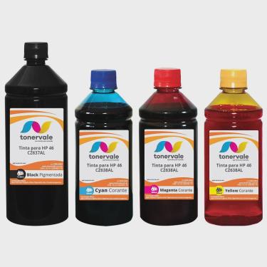 Imagem de Kit 4 Recarga Tankfull Para Cartucho hp 2529 4729 5738 - hp 46 cmyk de 1 Litro Black e 500ml Color