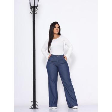 Imagem de Calça Pantalona Feminina Social Cintura Alta Com botão no meio bolso n