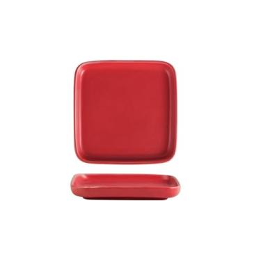 Imagem de Prato de carne ocidental para sushi dim sum hotel de cerâmica esmaltada - prato quadrado de 16,5 cm - vermelho
