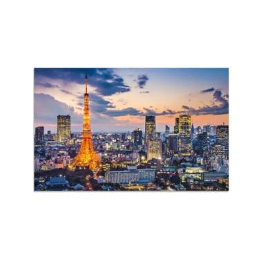 Imagem de MUHJDYC Arte de parede de paisagem urbana - pintura de paisagem arte de parede em tela para sala de estar - impressões panorâmicas em tela pôster - arranha-céus torre visão noturna 40 x 65 cm-16 x 25